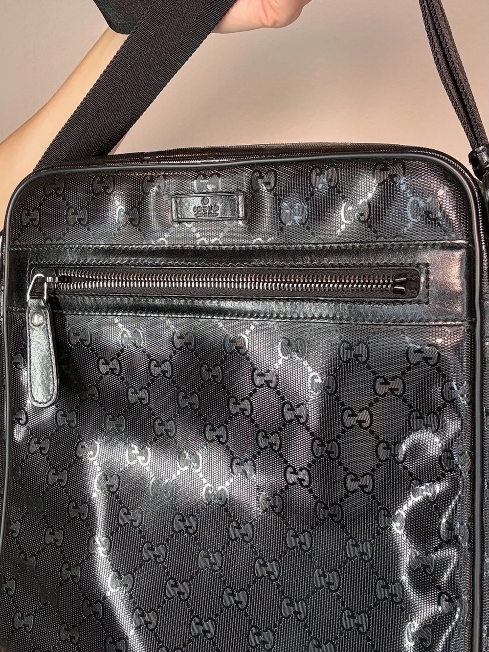 Gucci Black Monogram Crossbody Messenger Bag